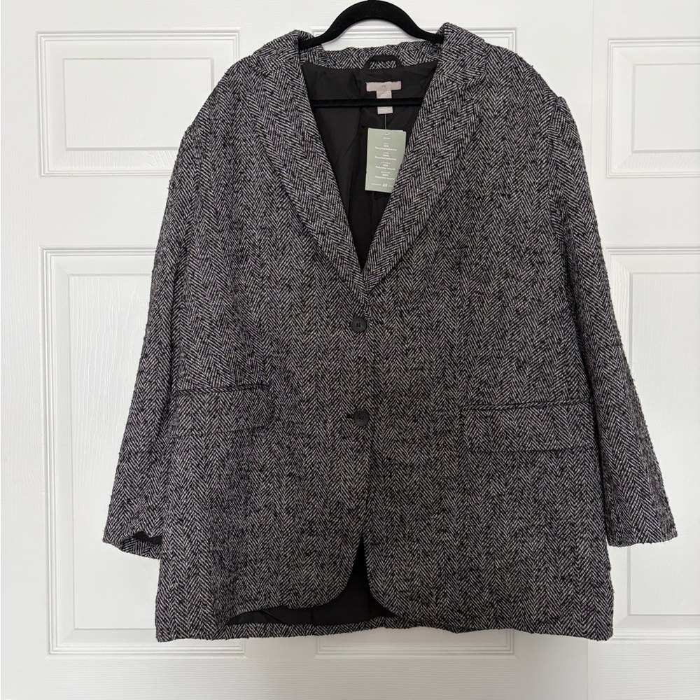 H&M Women’s Oversized Black and Gray Herringbone Blazer - Picture 2 of 11